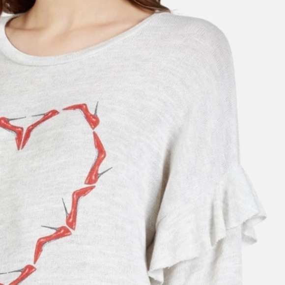LAUREN MOSHI LIGHTWEIGHT KNIT PULLOVER SWEATER HEART STILETTOS 👠 PRINT SZ S - Picture 5 of 11